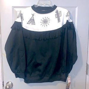 Vintage Gitano Deadstock Fringe Southwestern Print Sweatshirt